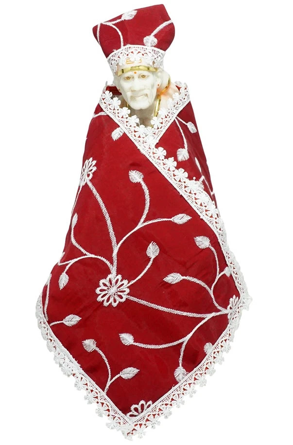 Amfez Red Thread Embroidery Lace Work Sai Baba Dress