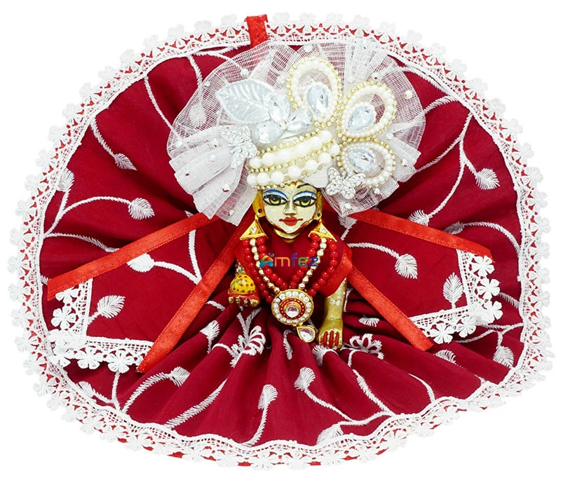 Amfez Red Thread Embroidery Lace Work Laddu Gopal Dress