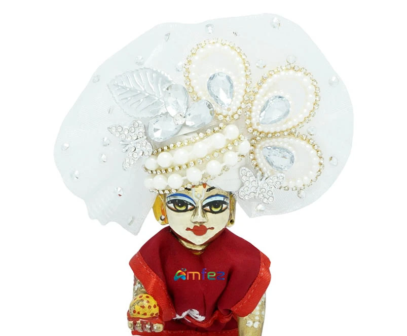 Laddu Gopal White Stone Pearl Patch Work Designer Pugdi