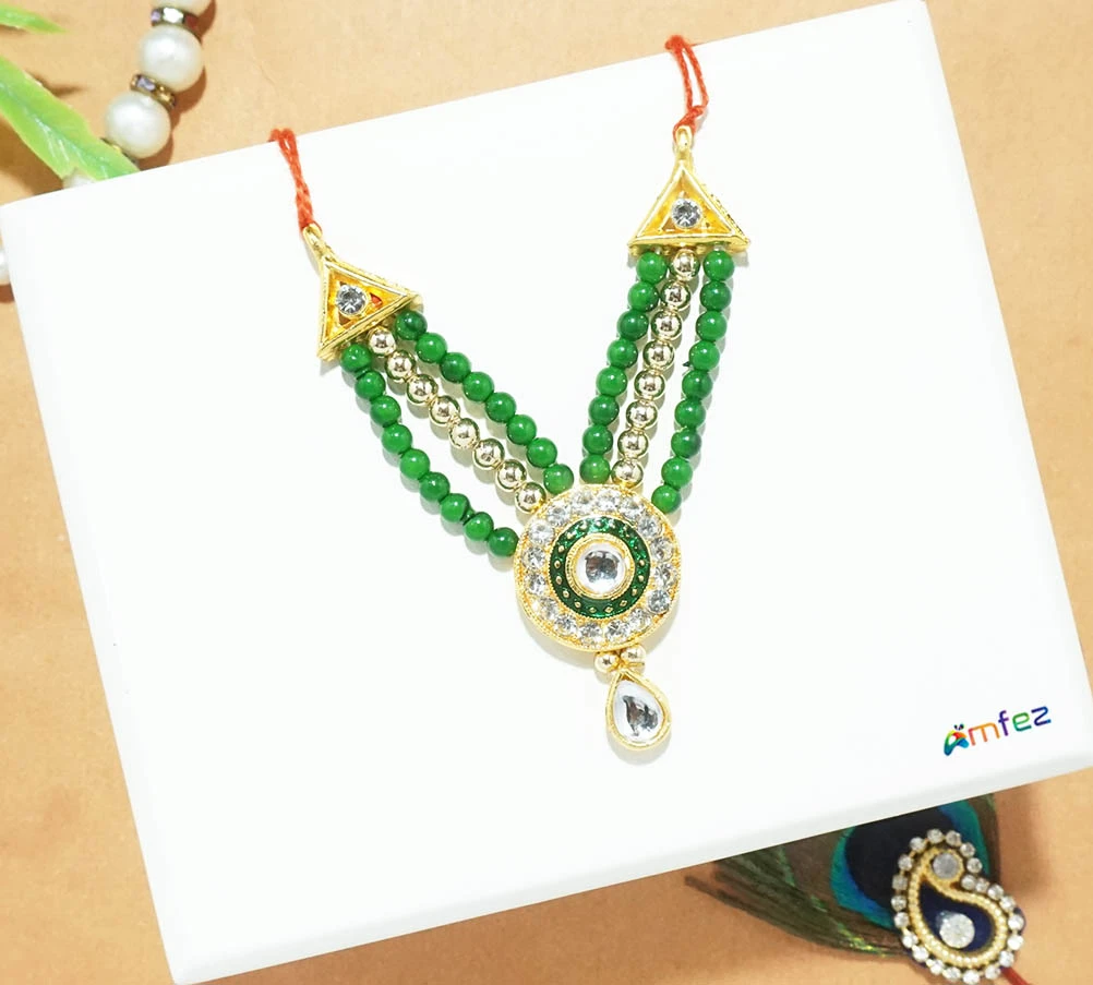 Green Stone Pearl Beads Work Necklace (3 Inch )