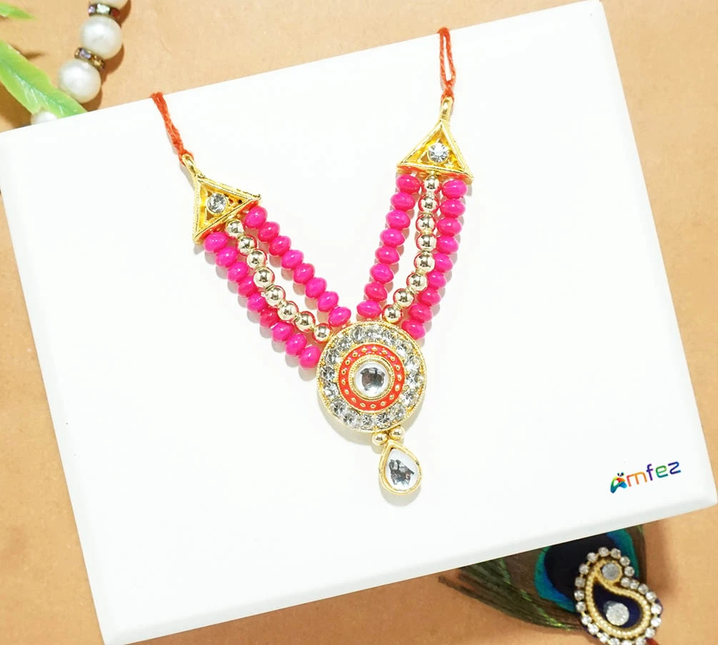 Rani Stone Pearl Beads Work Necklace (3 Inch )