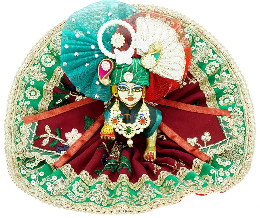 Amfez Maroon Sitara Embroidery Lace Work Laddu Gopal Dress