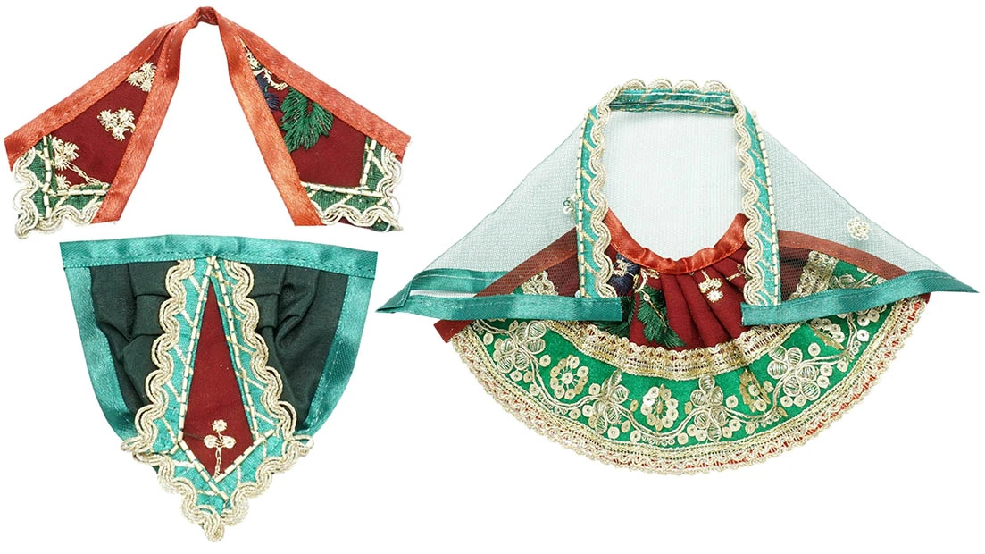Amfez Maroon & Green Sitara Embroidery Lace Work Laxmi Ganesh Dress