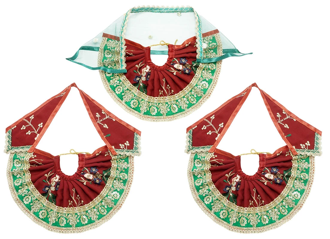 Amfez Maroon & Green Sitara Embroidery Lace Work Jagannath Ji Dress