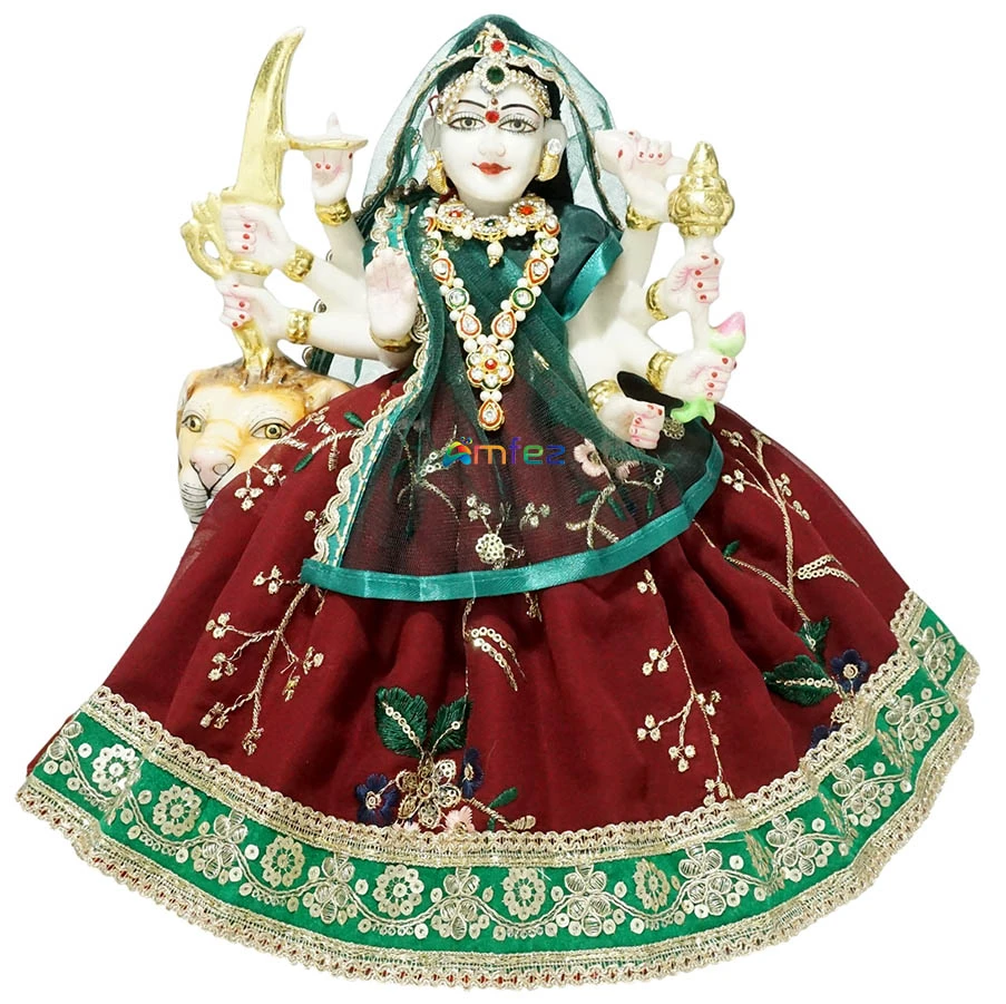 Amfez Maroon & Green Sitara Embroidery Lace Work Durga Ji Dress