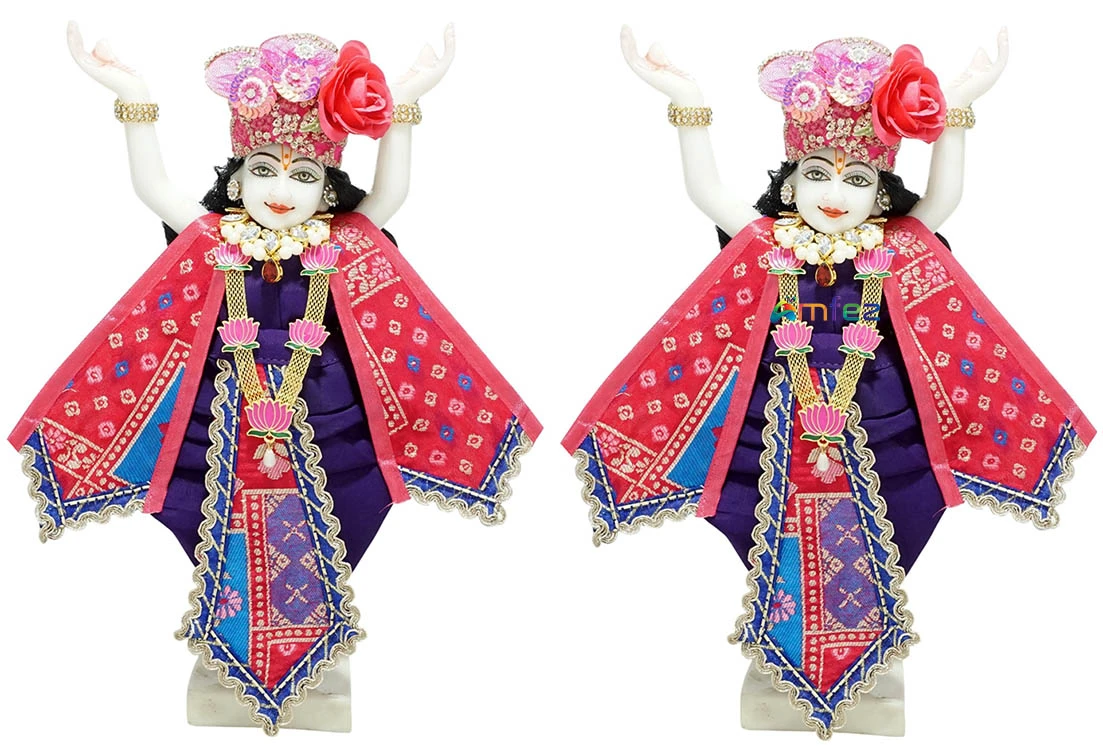Amfez Pink & Blue Sitara Embroidery Lace Work Gaur Nitai Dress