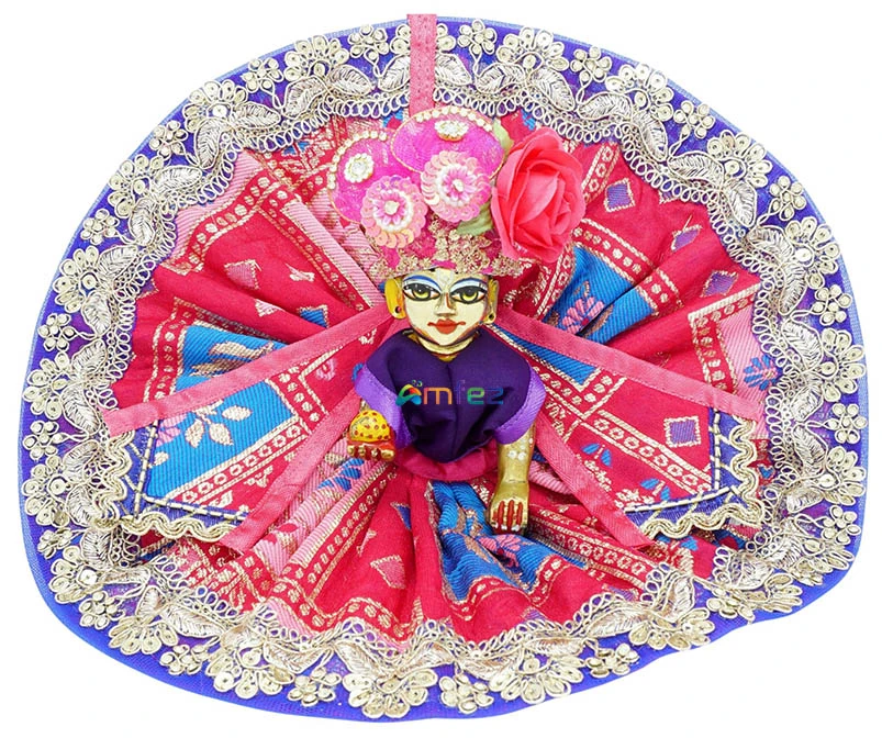 Amfez Pink & Blue Sitara Embroidery Lace Work Laddu Gopal Dress