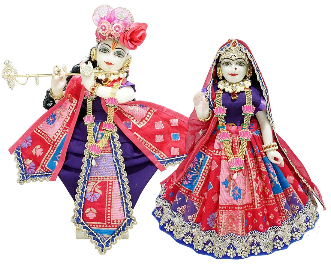 Amfez Pink & Blue Sitara Embroidery Lace Work Radha Krishna Dress