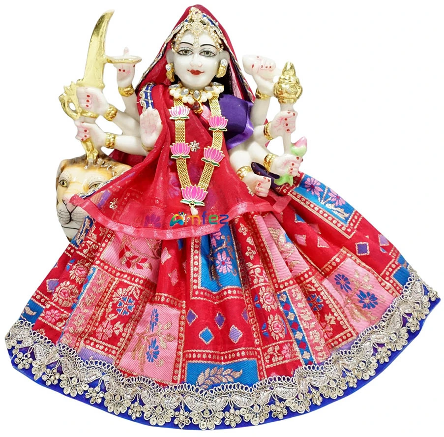 Amfez Pink & Blue Sitara Embroidery Lace Work Durga Ji Dress
