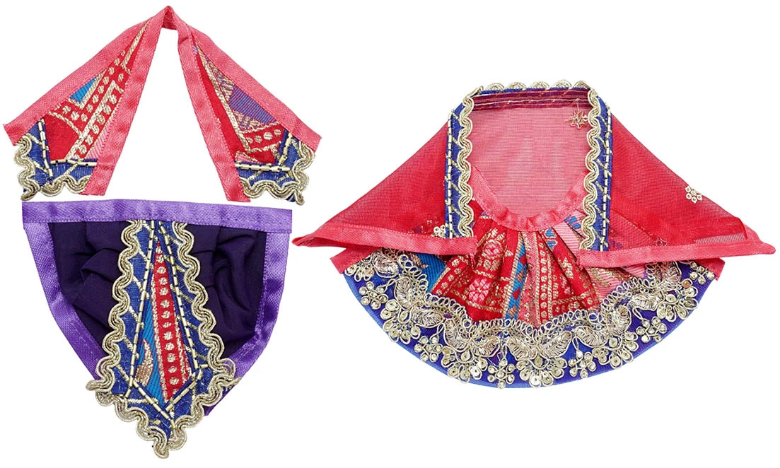 Amfez Pink & Blue Sitara Embroidery Lace Work Laxmi Ganesh Dress