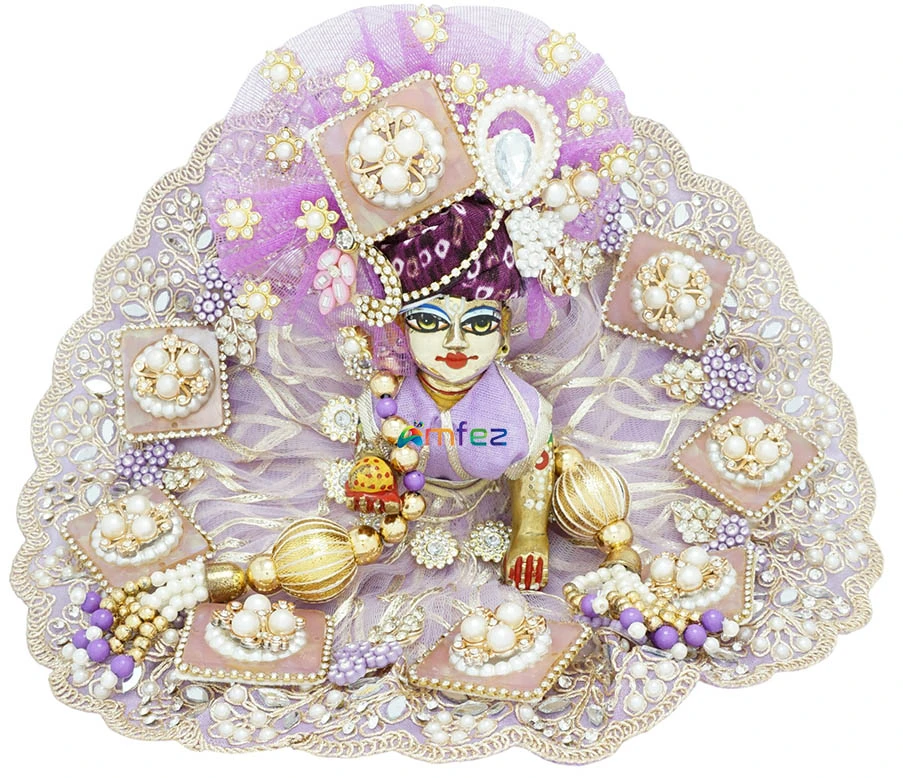 Designer Lavender Heavy Stone Lace Patch Work Laddu Gopal Dress