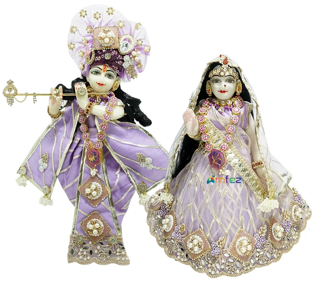 Designer Lavender Heavy Stone Lace Patch Work Radha Krishna Dress
