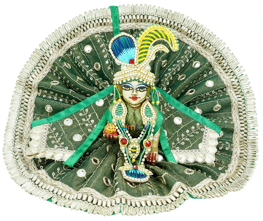 Amfez Green Gota Embroidery Lace Work Laddu Gopal Dress