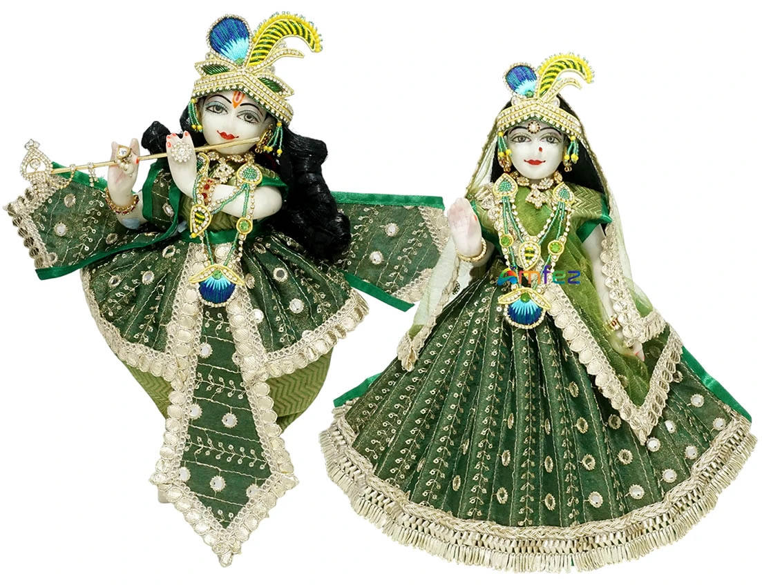 Amfez Green Gota Embroidery Lace Work Radha Krishna Dress