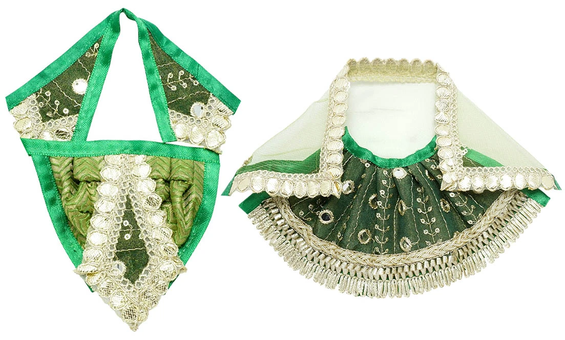 Amfez Green Gota Embroidery Lace Work Laxmi Ganesh Dress