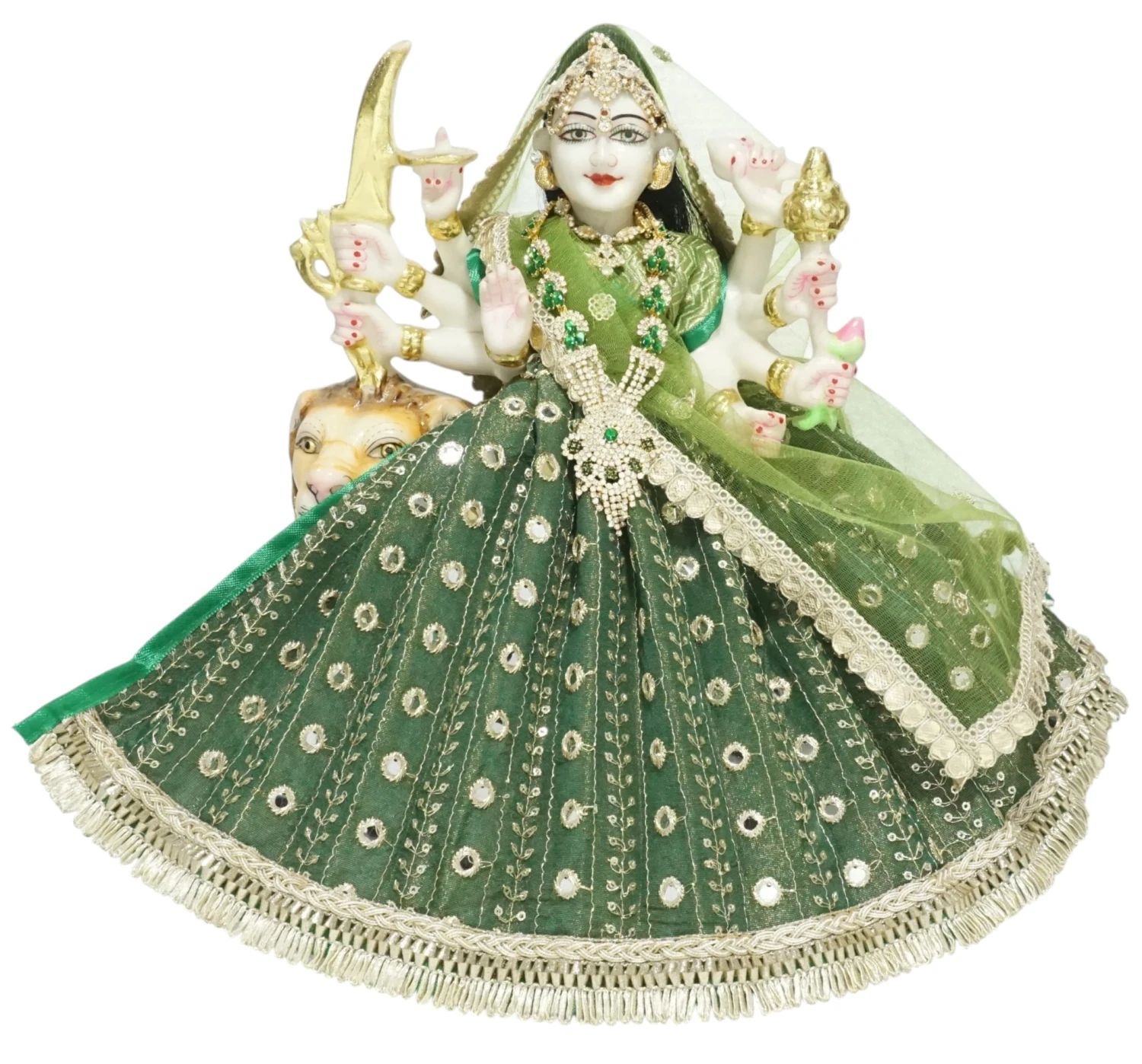 Amfez Green Gota Embroidery Lace Work Durga Ji Dress