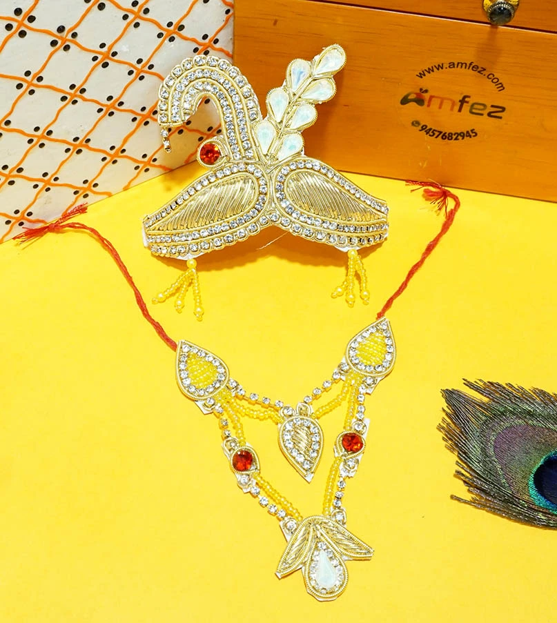 Golden Mint Green Handwork Zardozi Mukut Mala Set