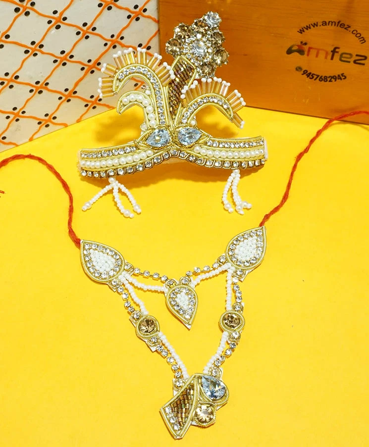 Beautiful Golden Handwork Zardozi Mukut Mala Set