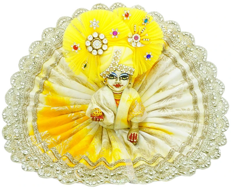 Yellow Stone zari Embroidery Lace Work Laddu Gopal Dress
