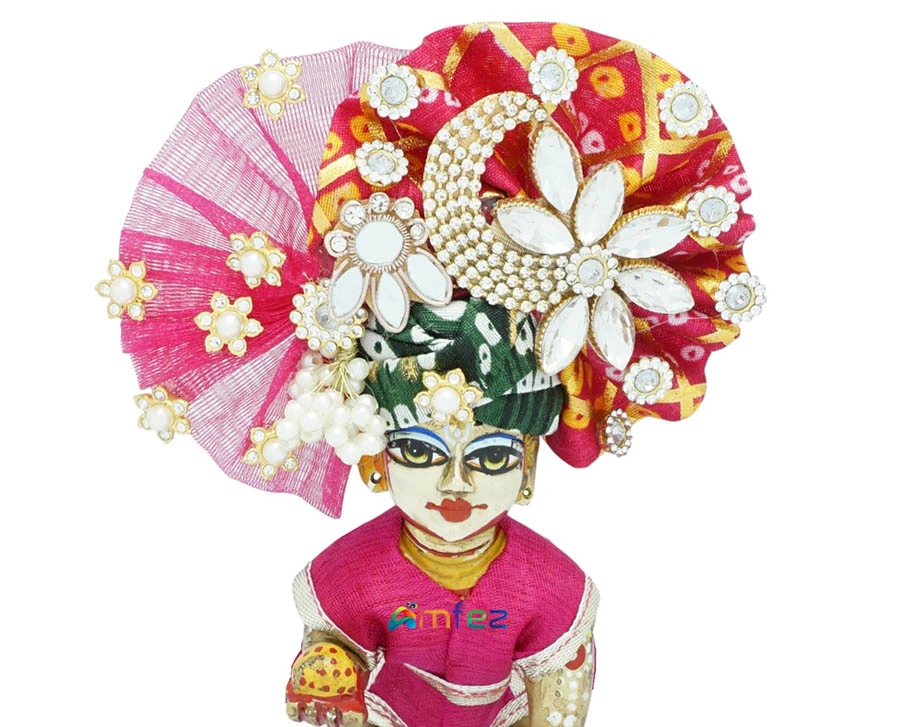Laddu Gopal Rani Green Bandhej Stone Patch Work Designer Pugdi