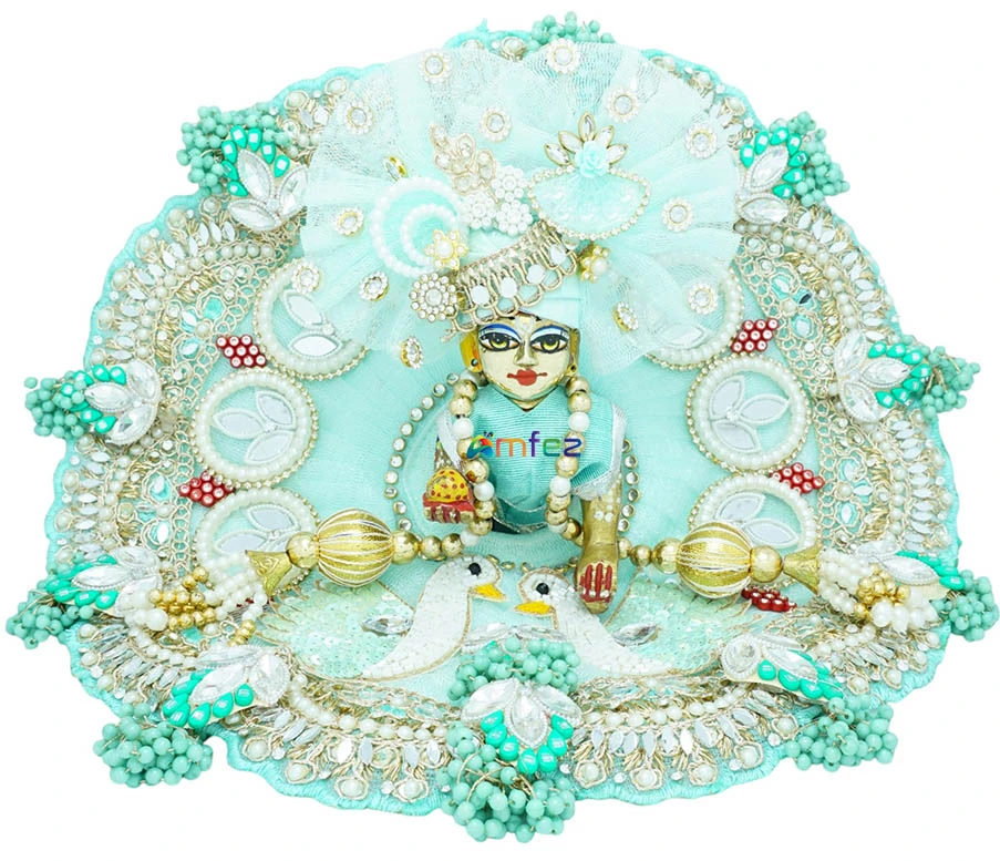 Designer Sea Green Heavy Stone Pearl Lace Work Laddu Gopal Dress
