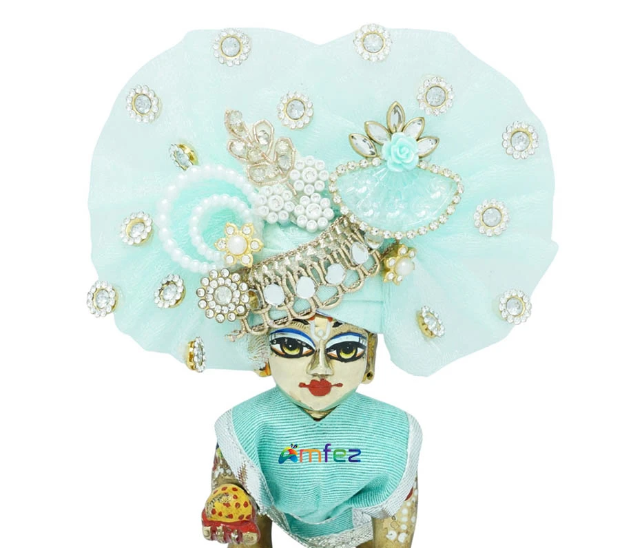 Laddu Gopal Sea Green Heavy Stone Patch Work Designer Pugdi