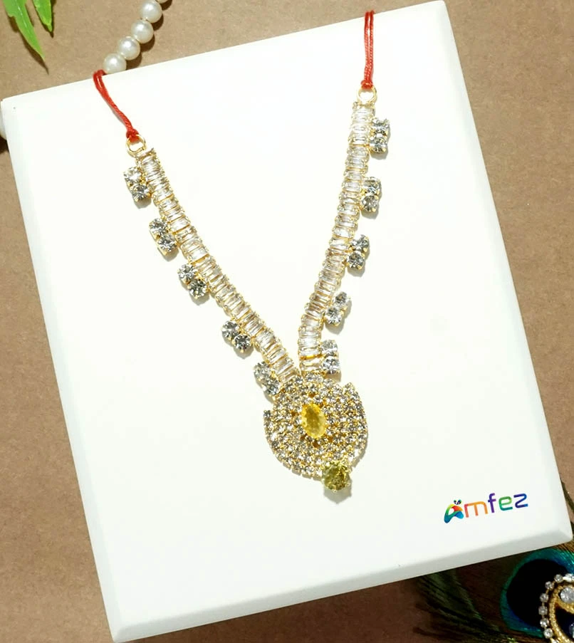 Golden White Stone Work Necklace / Mala (3 & 4 Inch )