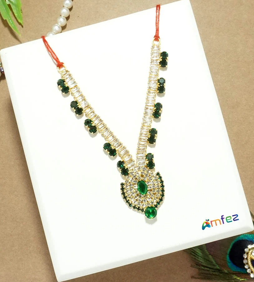 Golden Green Stone Work Necklace / Mala (3 & 4 Inch )