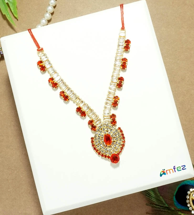 Golden Red Stone Work Necklace / Mala (3 & 4 Inch )