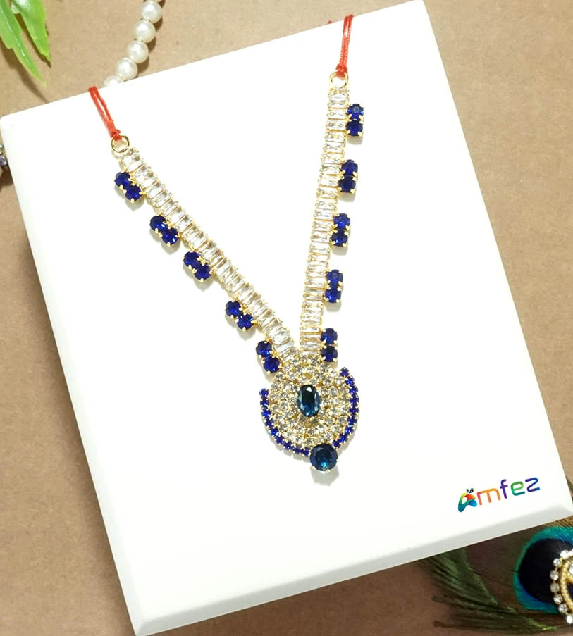 Golden Blue Stone Work Necklace / Mala (3 & 4 Inch )