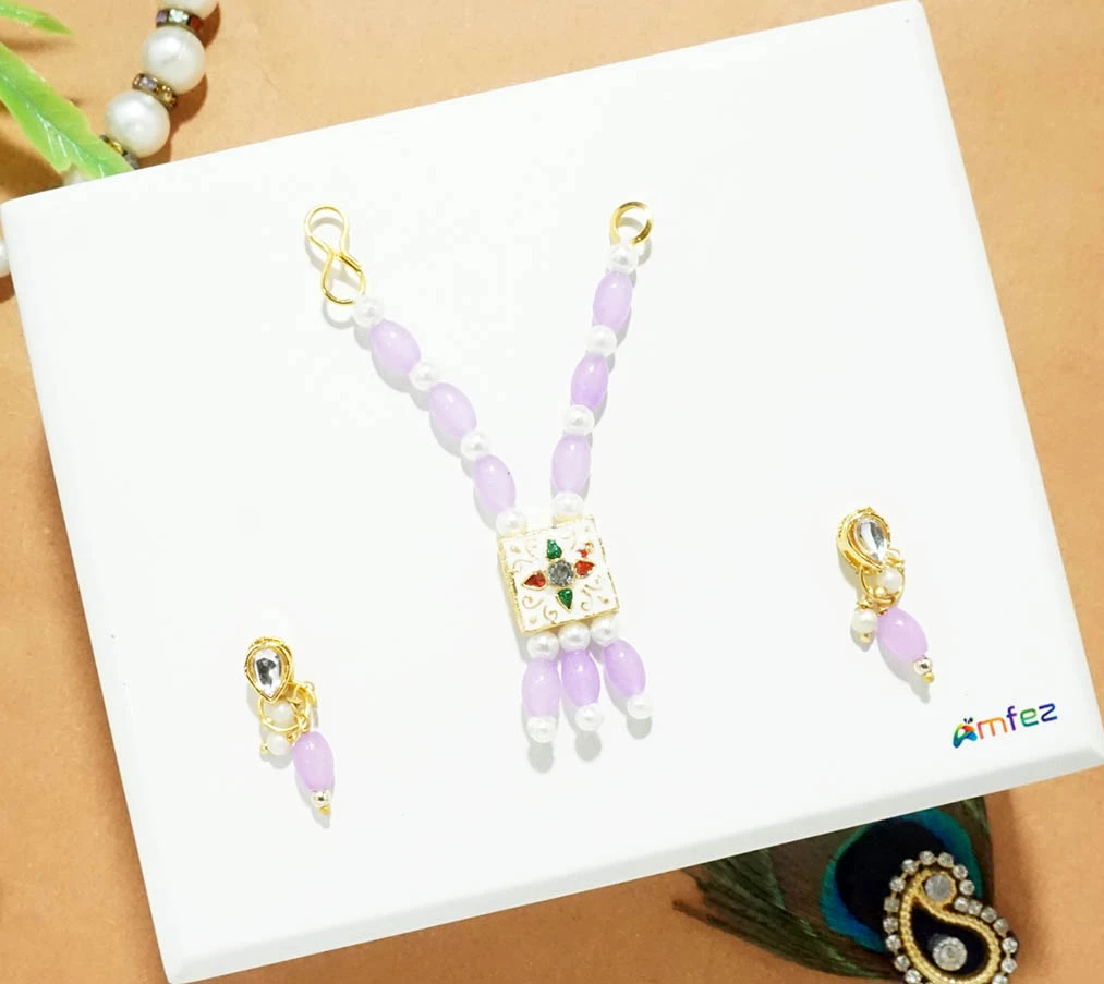 Purple Stone Pearl Meena Work Necklace With Earrings (3 Inch )