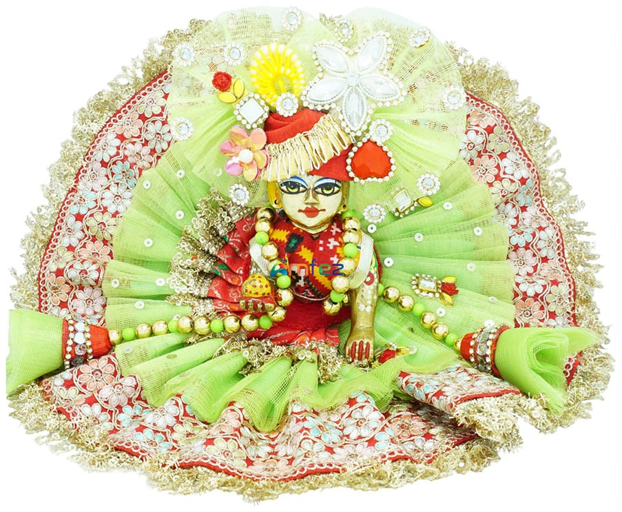 Designer Red & Green Sitara Embroidery Lace Work Laddu Gopal Dress