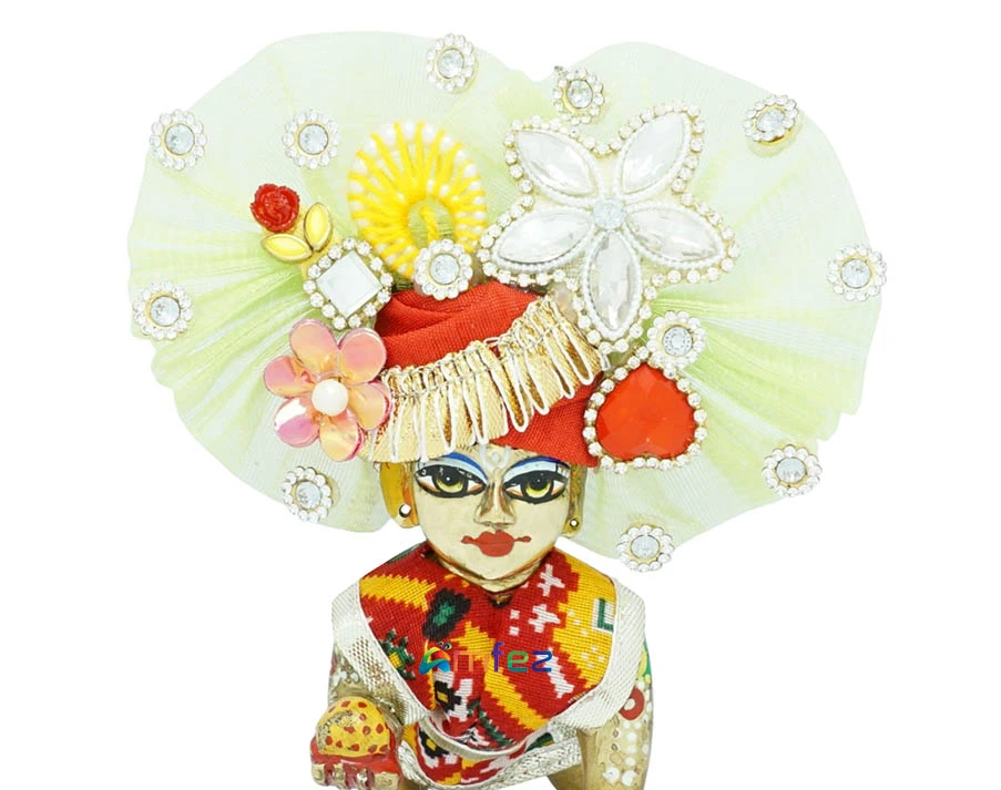 Laddu Gopal Red & Green Heavy Stone Patch Work Designer Pugdi