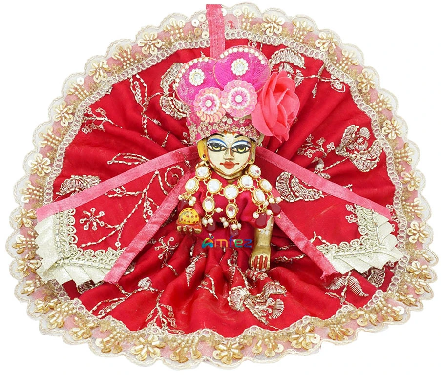 Designer Rani Hand Embroidery Lace Work Laddu Gopal Dress