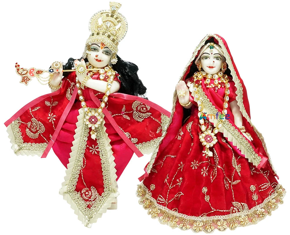 Designer Rani Hand Embroidery Lace Work Radha Krishna Dress
