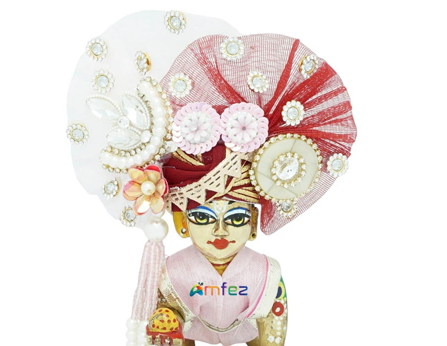 Laddu Gopal Red & Pink Heavy Stone Patch Work Designer Pugdi