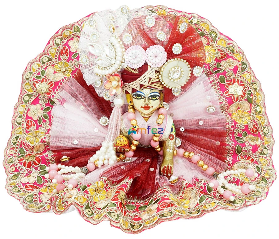 Designer Pink Maroon Embroidery Lace Work Laddu Gopal Dress