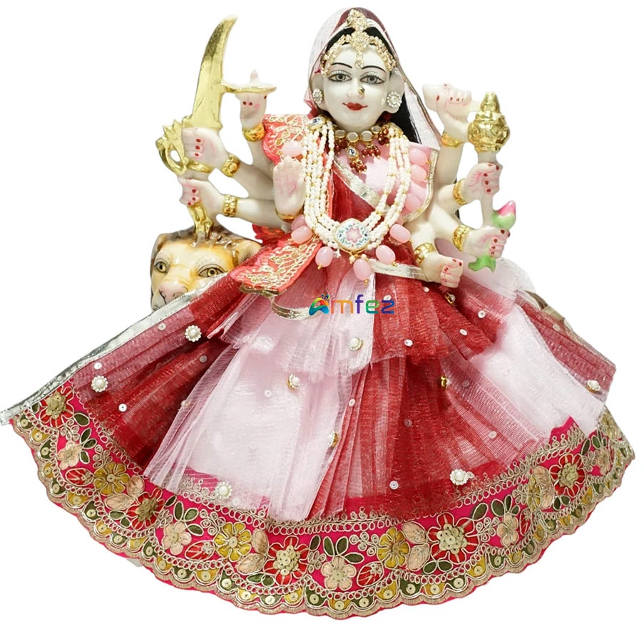 Designer Pink Maroon Embroidery Lace Work Durga Ji Dress