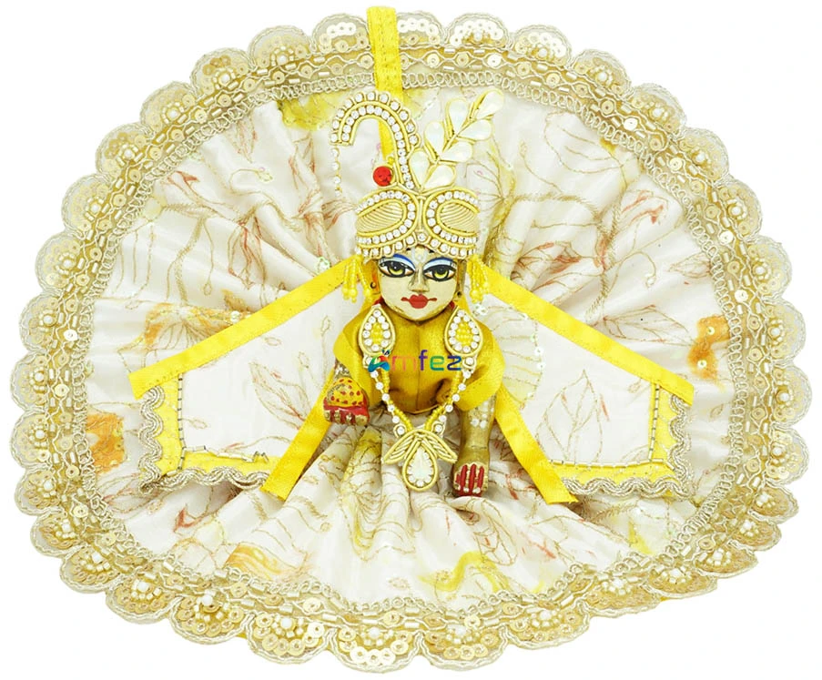 Amfez Yellow Cream Embroidery Lace Work Laddu Gopal Dress