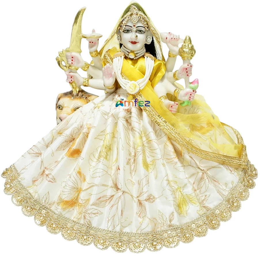 Amfez Yellow Embroidery Lace Work Durga Ji Dress