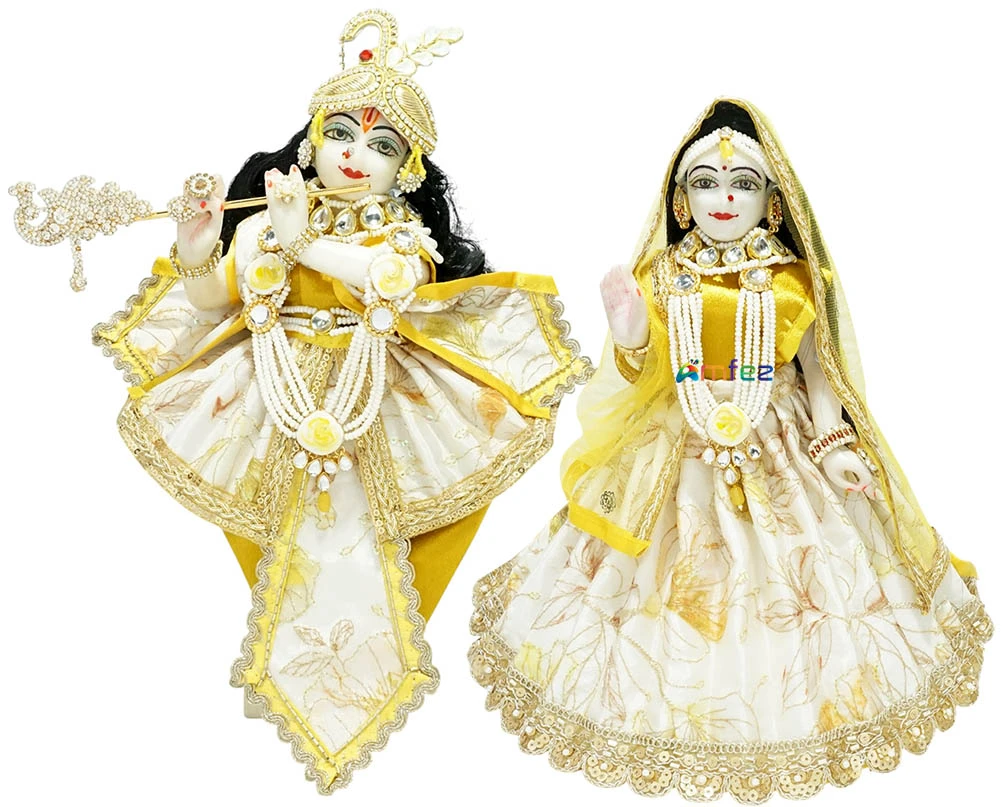 Amfez Yellow Embroidery Lace Work Radha Krishna Dress