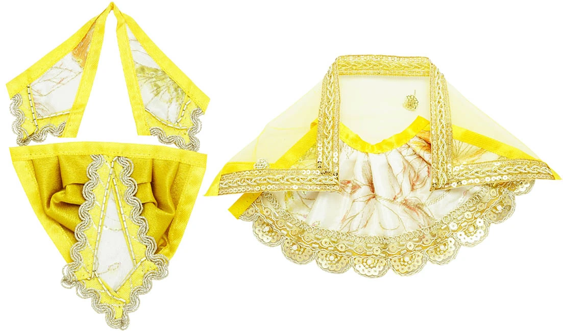 Amfez Yellow Embroidery Lace Work Laxmi Ganesh Dress