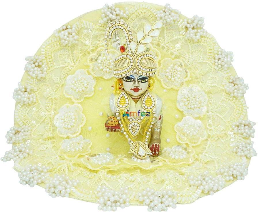 Designer Yellow Sitara Pearl Patch Work Laddu Gopal Dress
