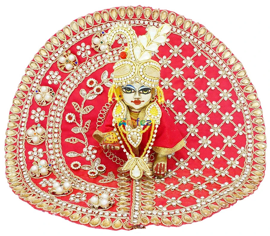 Beautiful Rani Stone Pearl Embroidery Machine Work Laddu Gopal Dress