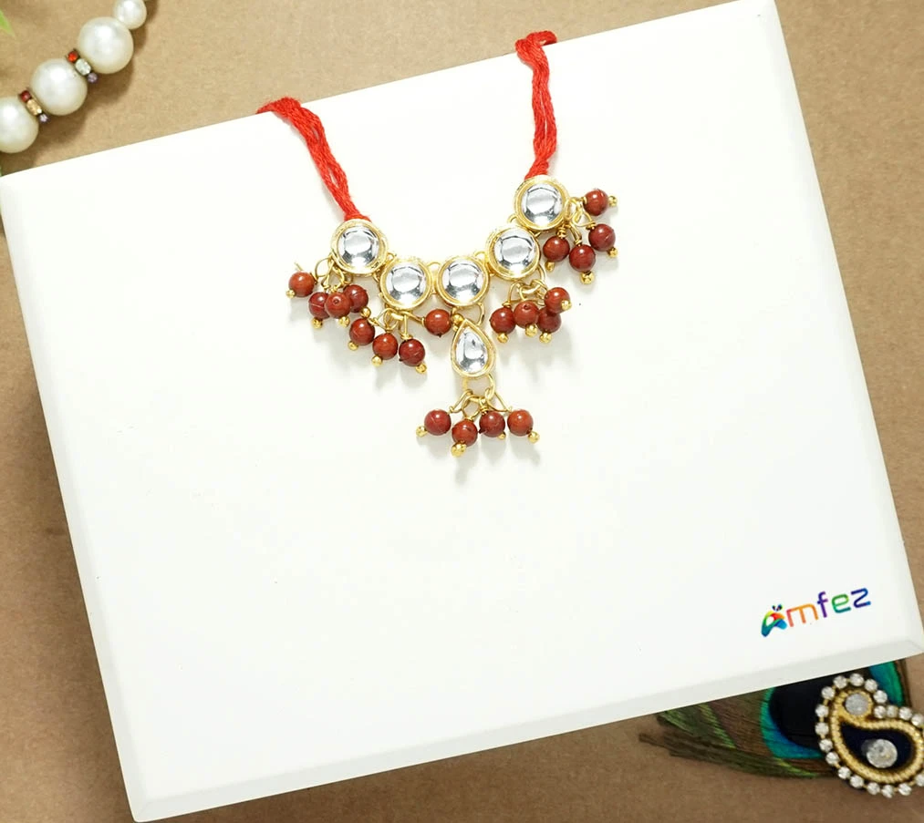 Maroon Stone Pearl Beads Necklace ( Medium )