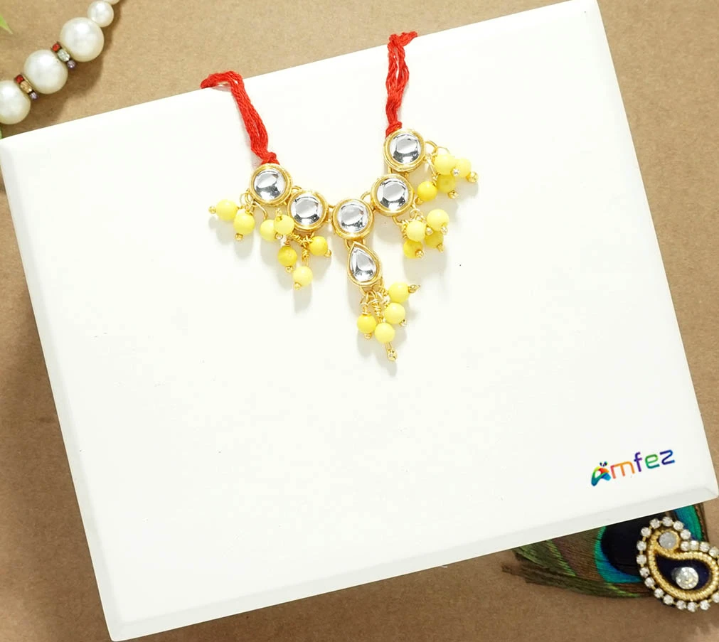 Yellow Stone Pearl Beads Necklace ( Medium )