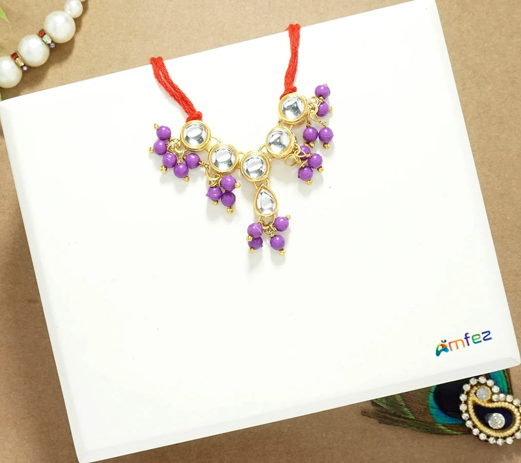 Purple Kundan Pearl Beads Necklace ( Medium )
