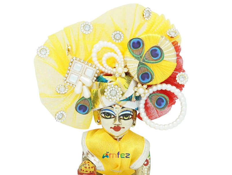 Laddu Gopal Yellow Heavy Stone Patch Work Designer Pugdi