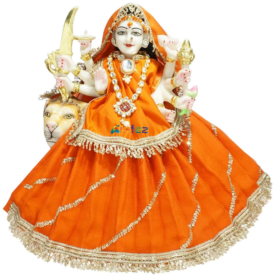 Amfez Orange Sitara Embroidery Lace Work Durga Ji Dress