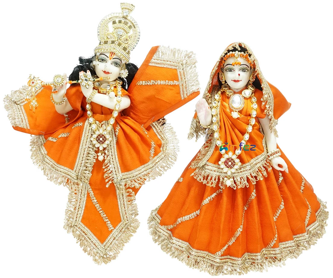 Amfez Orange Sitara Embroidery Lace Work Radha Krishna Dress